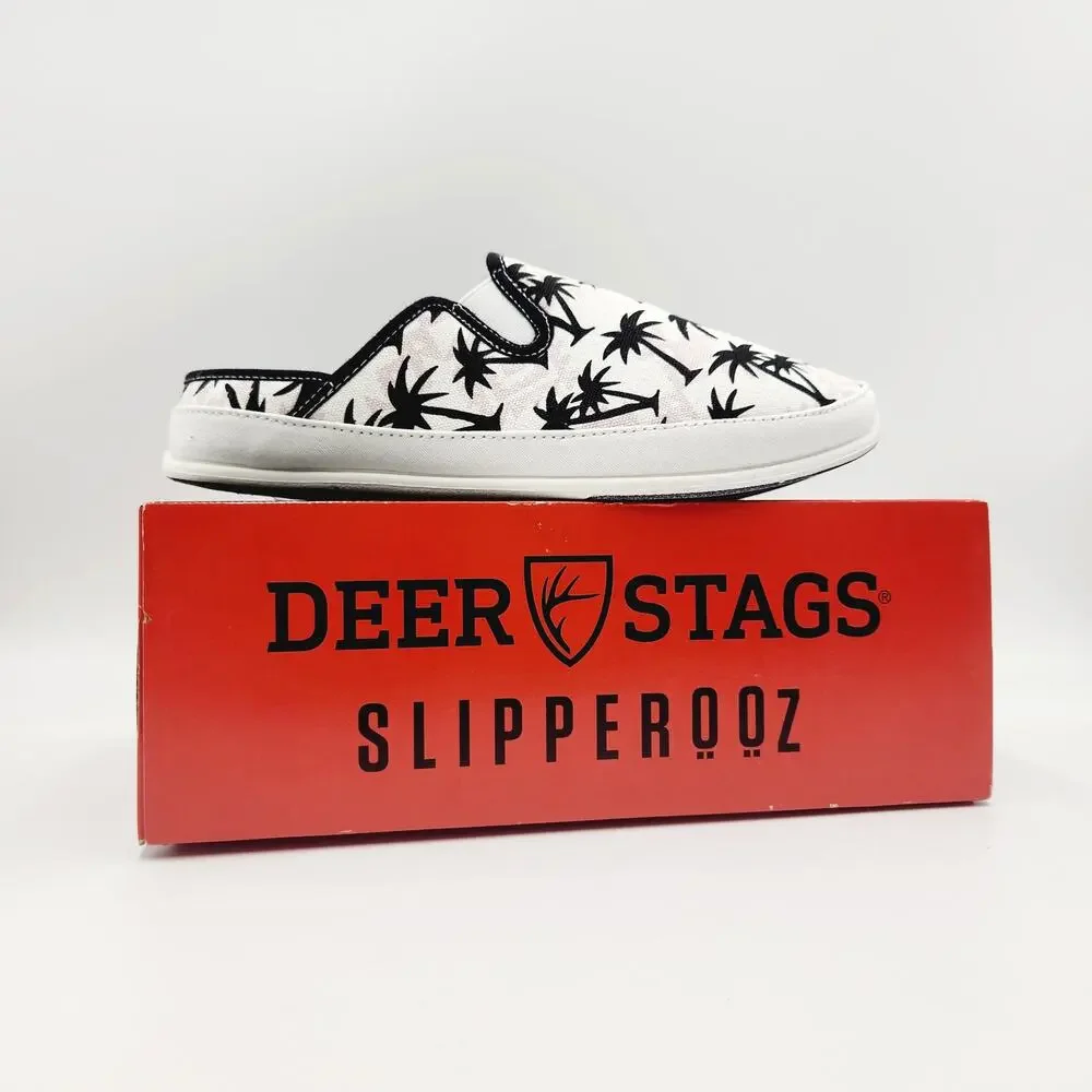 Deer Stags Men's White Palm Print Canvas Spike Indoor/Outdoor Slippers Size 10